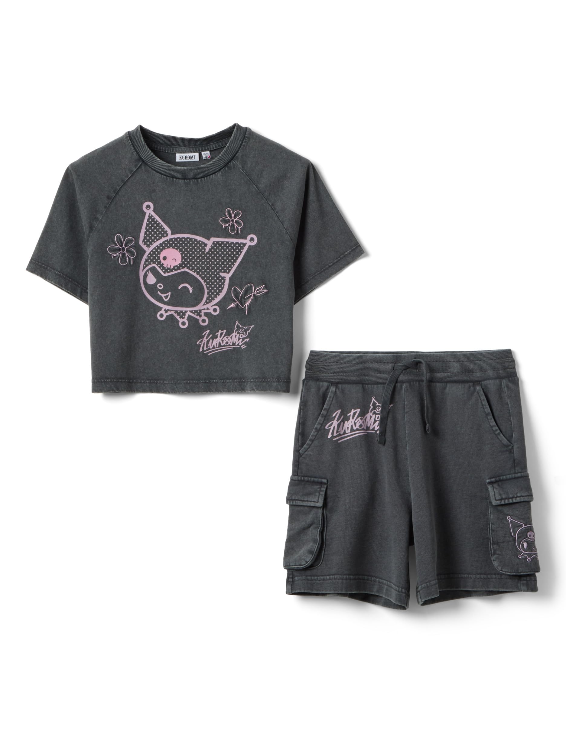 OVS KIDS Set maglia shorts relaxed in puro cotone grigio da ragazza con Kuromi
