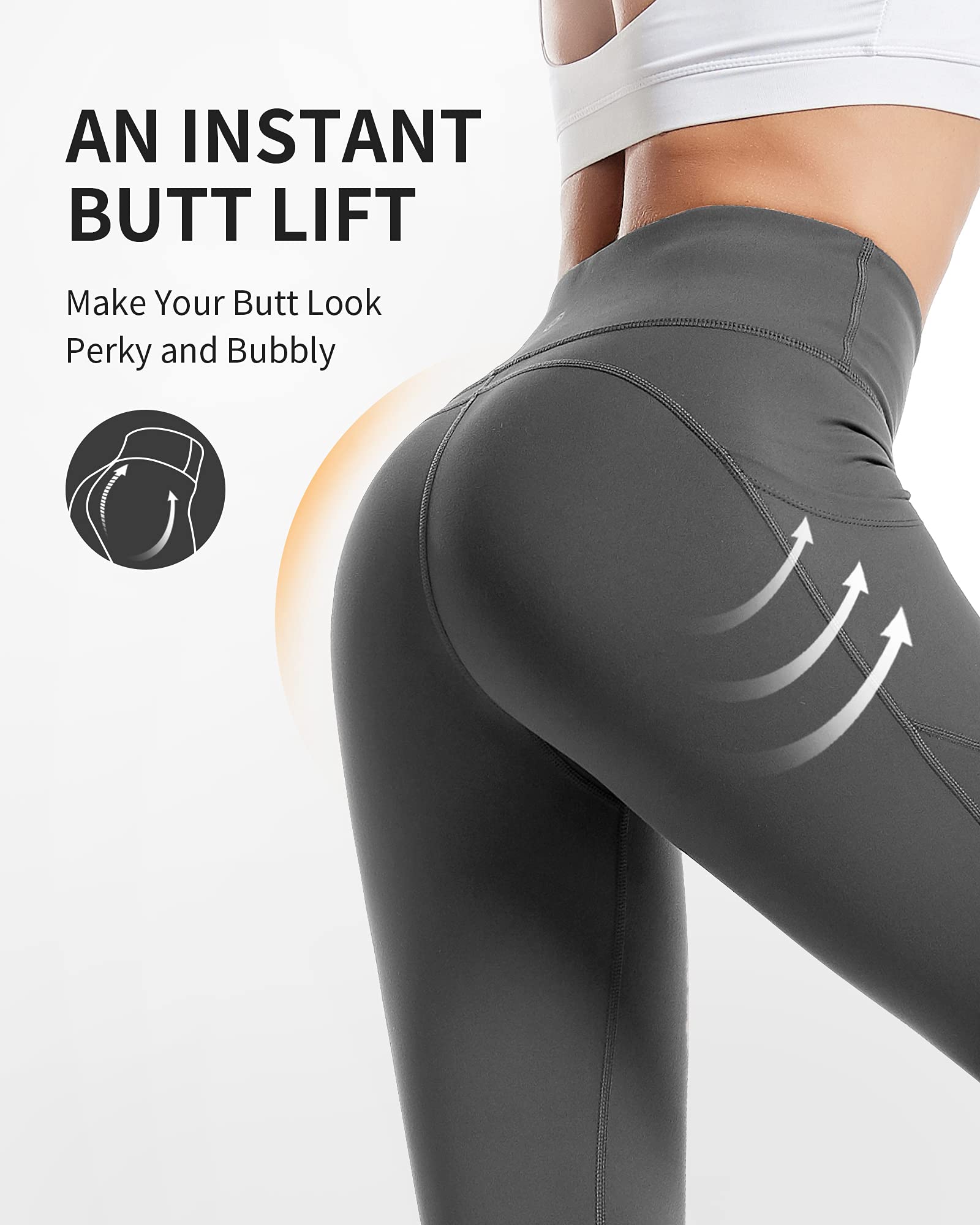 CAMBIVO Leggins Sportivi Donna, Leggins Push up a Vita Alta, Leggings Palestra Pantaloni Yoga Pants Elasticizzati Lunghi con Tasche per Fitness, Pilates, Sport, Gym, Running, Tempo Libero
