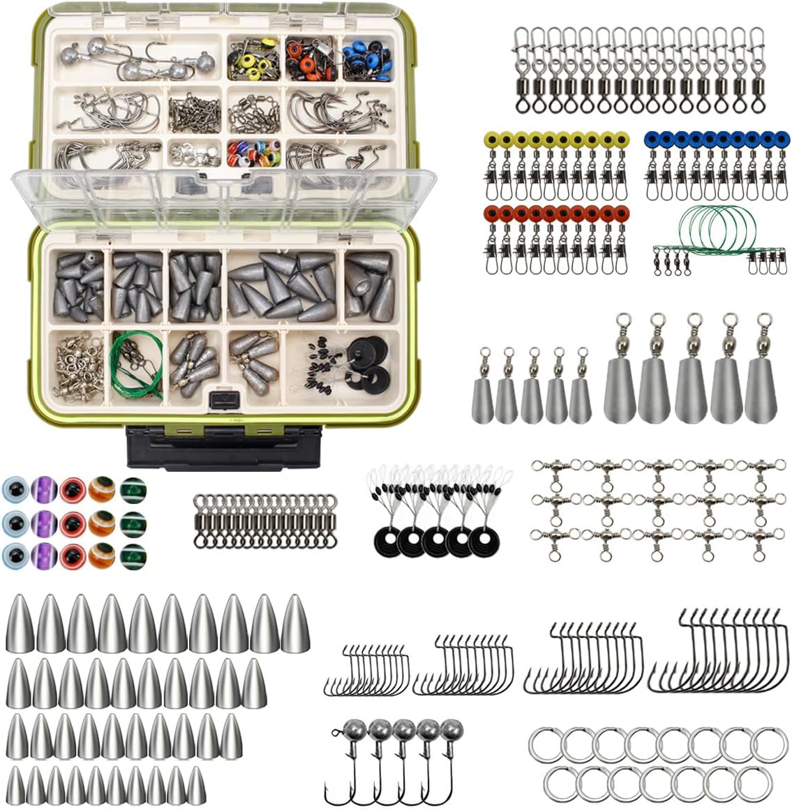219pcs Fishing Accessories Kit Included Fishing Hooks,Fishing Sinkers Weights,Fishing Rubber Bobber,Jigs,Fishing Beads, Fishing Swivels Snaps, Fishing Gear Kit with Tackle Box- Fishing Gifts for Men