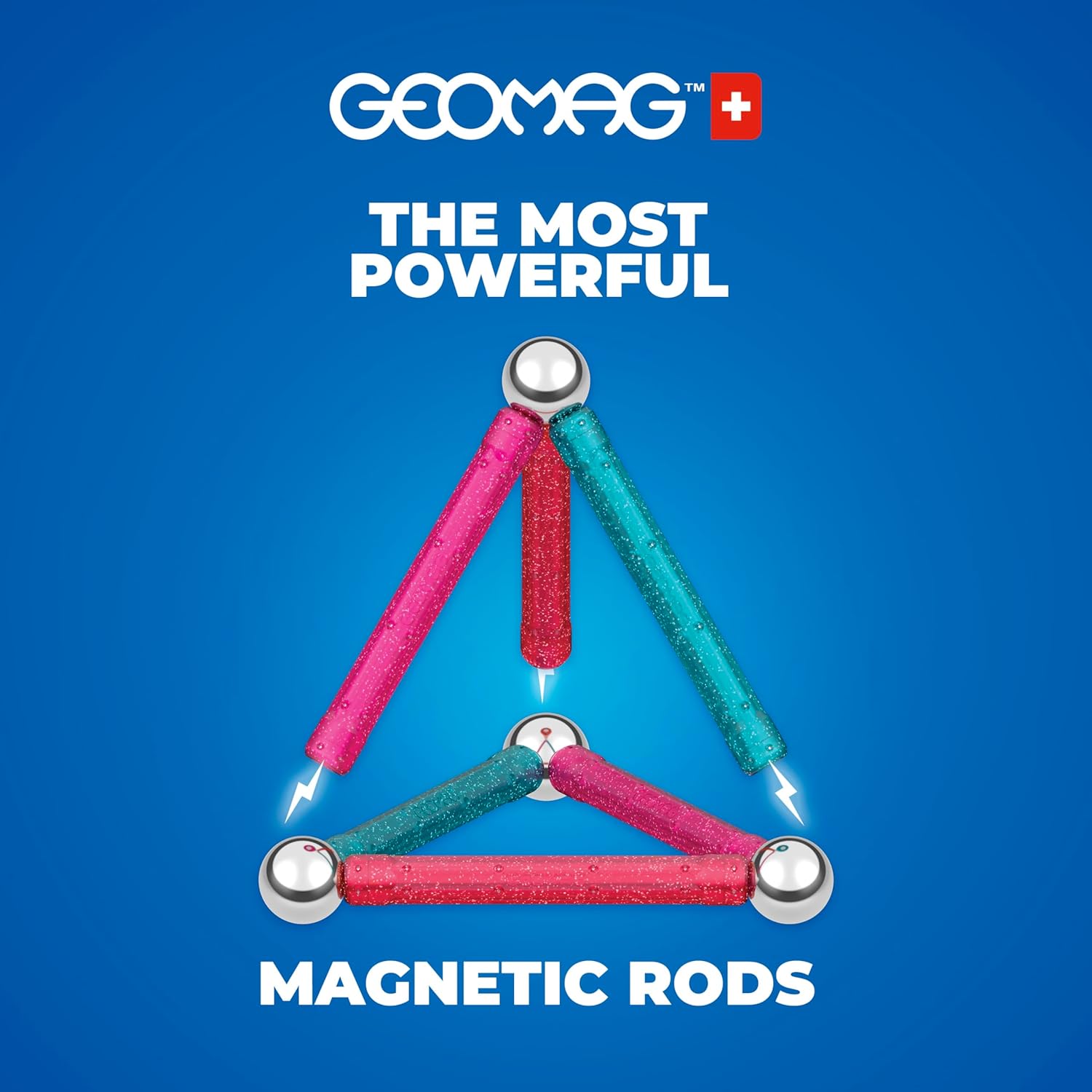 Geomag Classic Glitter 142-pc Magnetic Construction Set for Kids Ages 3 and Up | Swiss-Made STEM Educational Toy Made from 100% Recycled Plastic | Screen-Free Activity