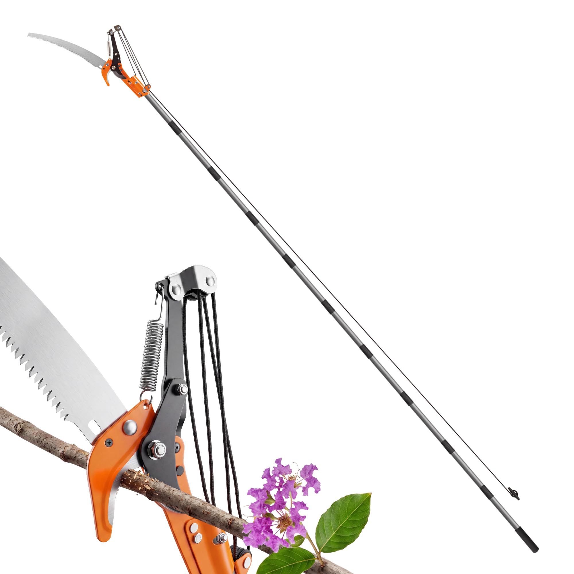 Walensee Telescopic Tree Pruner 2-in-1 Long Reach Loppers & Saw, 4.3 M Extendable Pole Tree Trimmer with Steel Blade, Branch Cutter, Lightweight High-Strength Handles for Easy Garden Tree Care,Orange