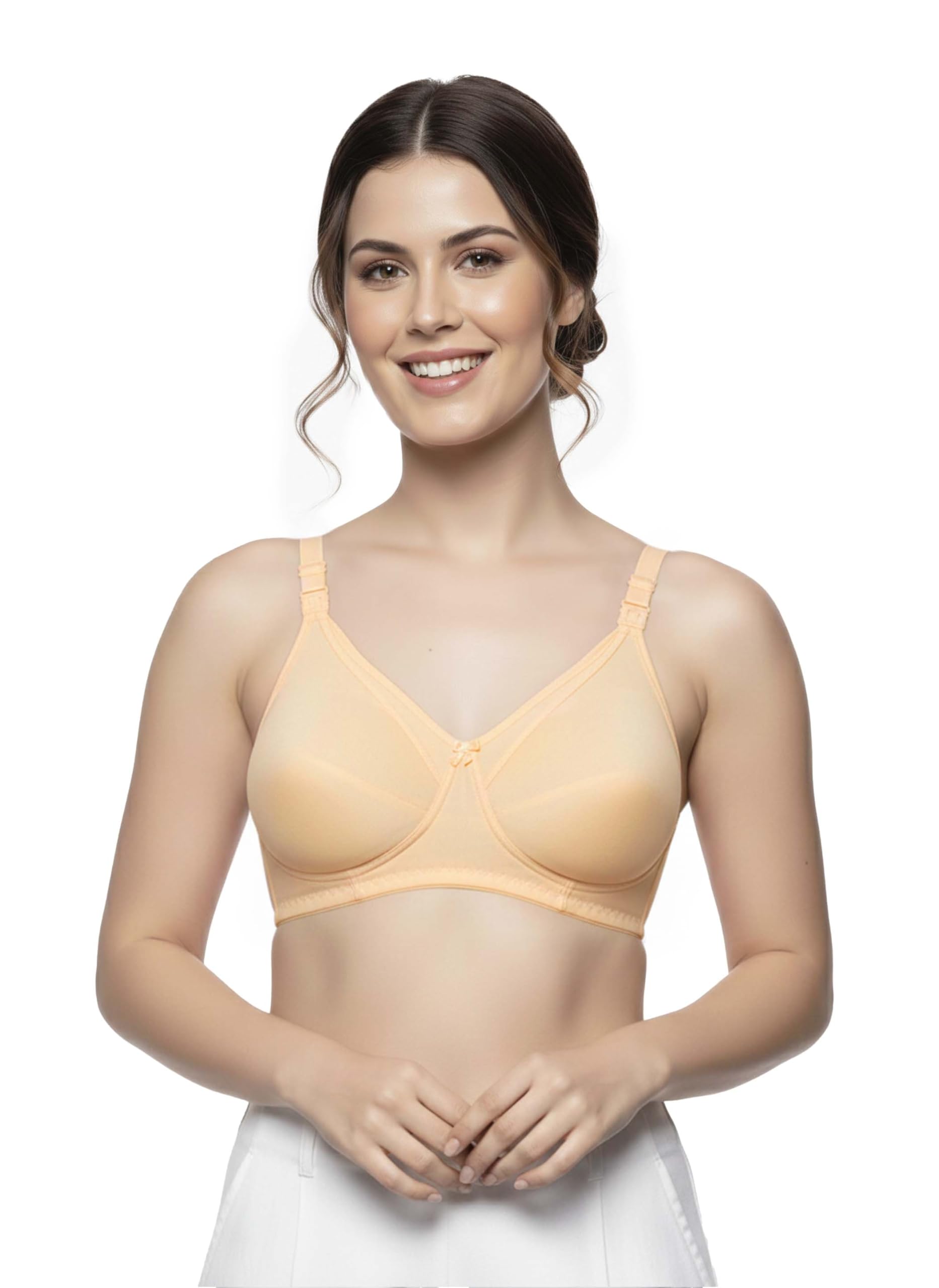 Maternity Bra for Women, Seamless Nursing Bra with Detachable Feeding Clips, Soft Breathable Stretch Fabric, Wirefree Full Support Bra for Lactating Mothers, Peach-image-3