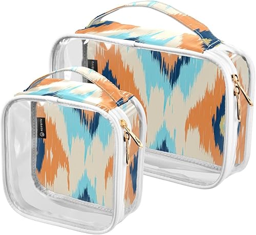 Ikat Ethnic Clear Toiletry Bag for Traveling,2 Pack Makeup Cosmetic Bag with Zipper,Travel Bag for Toiletries,Travel Essentials 21215285