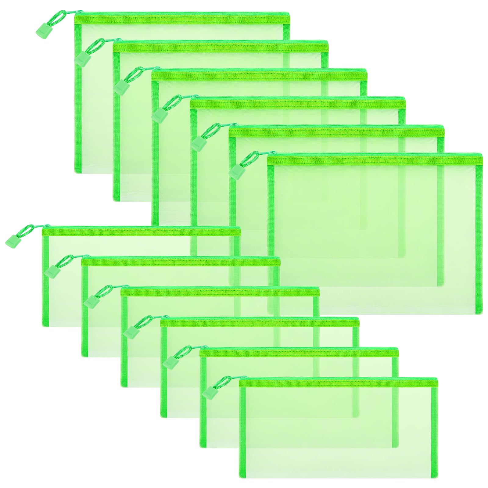 Sinzip 12 Pieces Zipper Nylon Mesh Pouch, Mesh Cosmetic Bags Makeup Bags Pencil Case, Multipurpose Travel Bags for Cosmetic School Office Supplies and