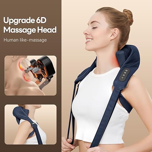 Miniatura 2 de Masajeador de cuello con calor para aliviar el dolor de tejido profundo, masaje shiatsu 6D, recargable inalámbrico para cuello, hombros, regalos de