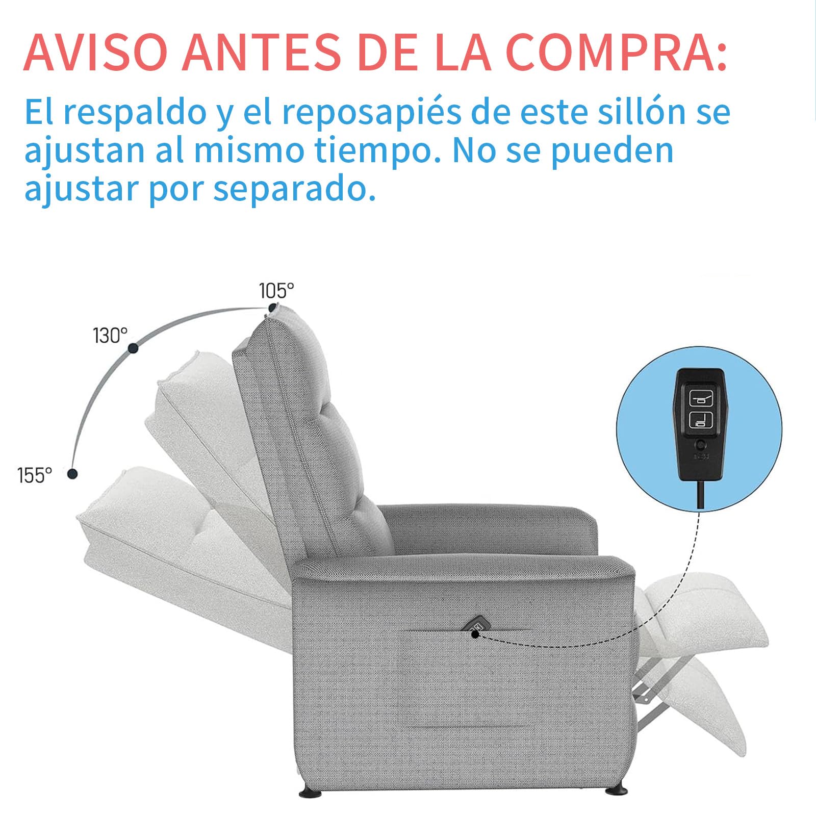 Sillón Relax Eléctrico con Respaldo Inclinable, Capacidad 150 kg - Elegancia y Confort para el Hogar y la Oficina