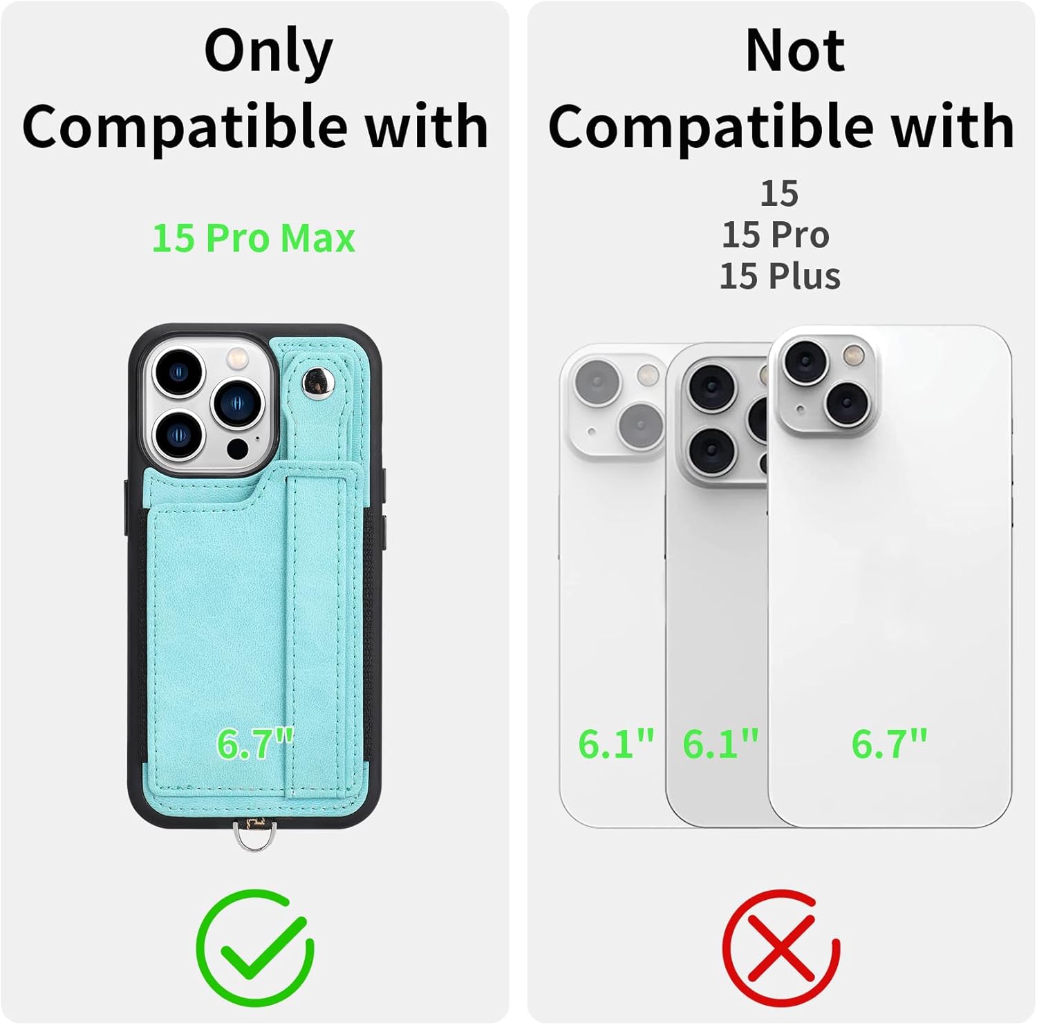 TOOVREN Phone Cover Compatible with iPhone 15 Pro Max Case with Wallet Strap Card Holder Stand Leather Cover Fits iPhone 15 Pro Max Wallet Case Lanyard for Women & Men 6.7 Inch Blue - Image 2