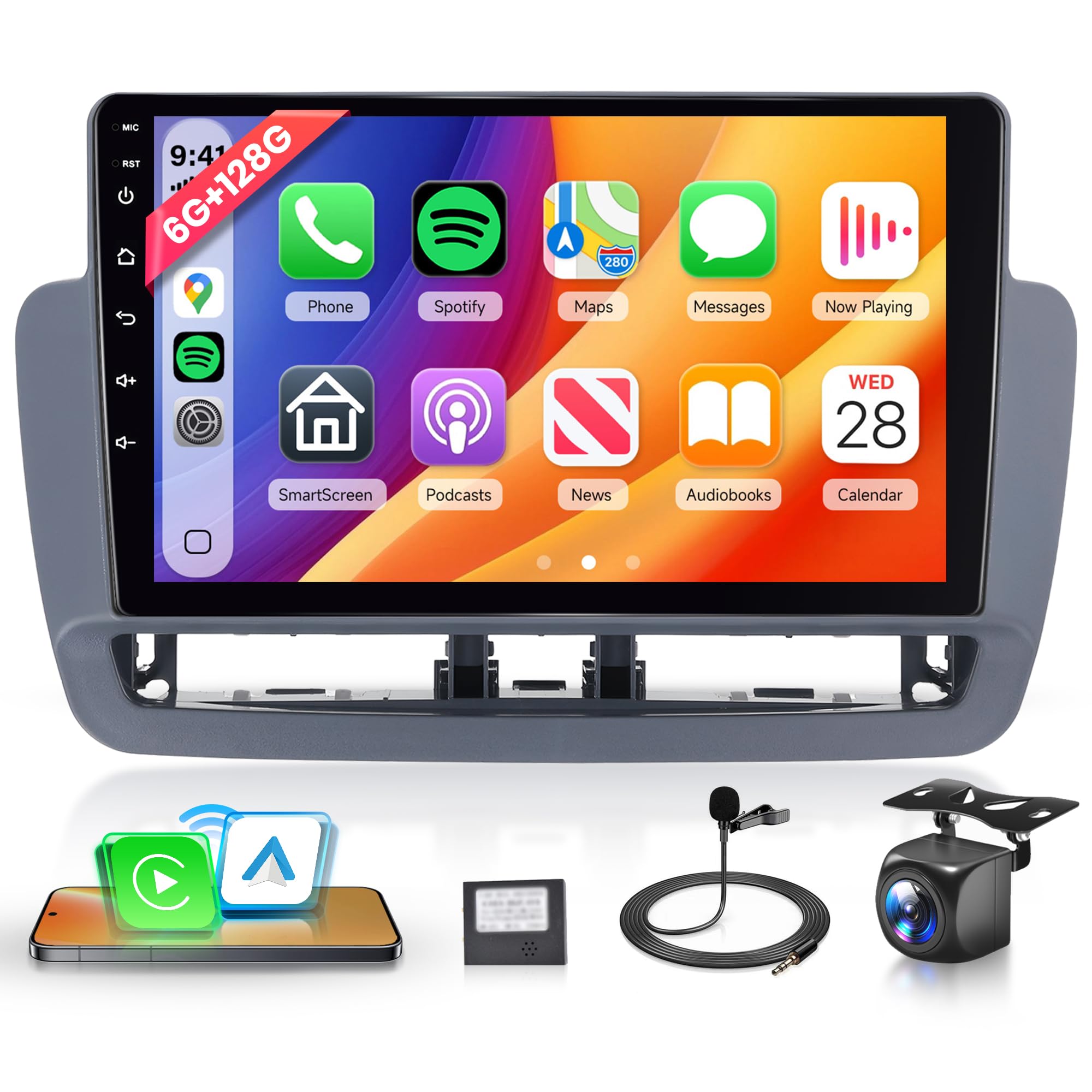 8 Core 6G+128G Android Radio Coche para Seat Ibiza 6j 2012-2015 Inalámbrico Carplay Android Auto GPS WiFi 360° Panorámica, 9 Pulgadas Pantalla Táctil Radio Bluetooth FM/RDS/DSP/SWC/USB Cámara Trasera