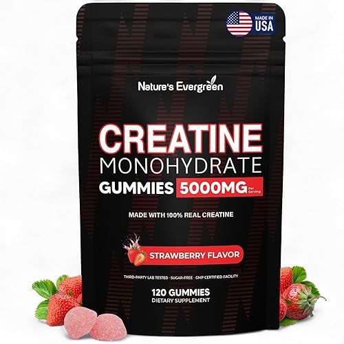 Gomitas de monohidrato de creatina de 5000 mg, suplemento de gomita de creatina preentrenamiento 0.18 oz para hombres y mujeres constructor muscular