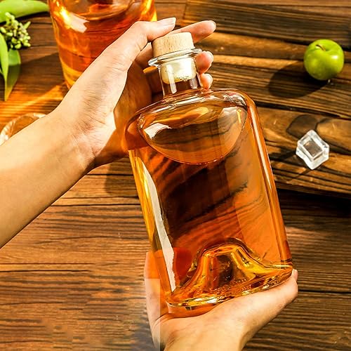 Miniatura 6 de Paquete de 2 botellas de licor de vidrio transparente de base pesada de 25 onzas con tapas de madera en T botellas de vino transparentes para