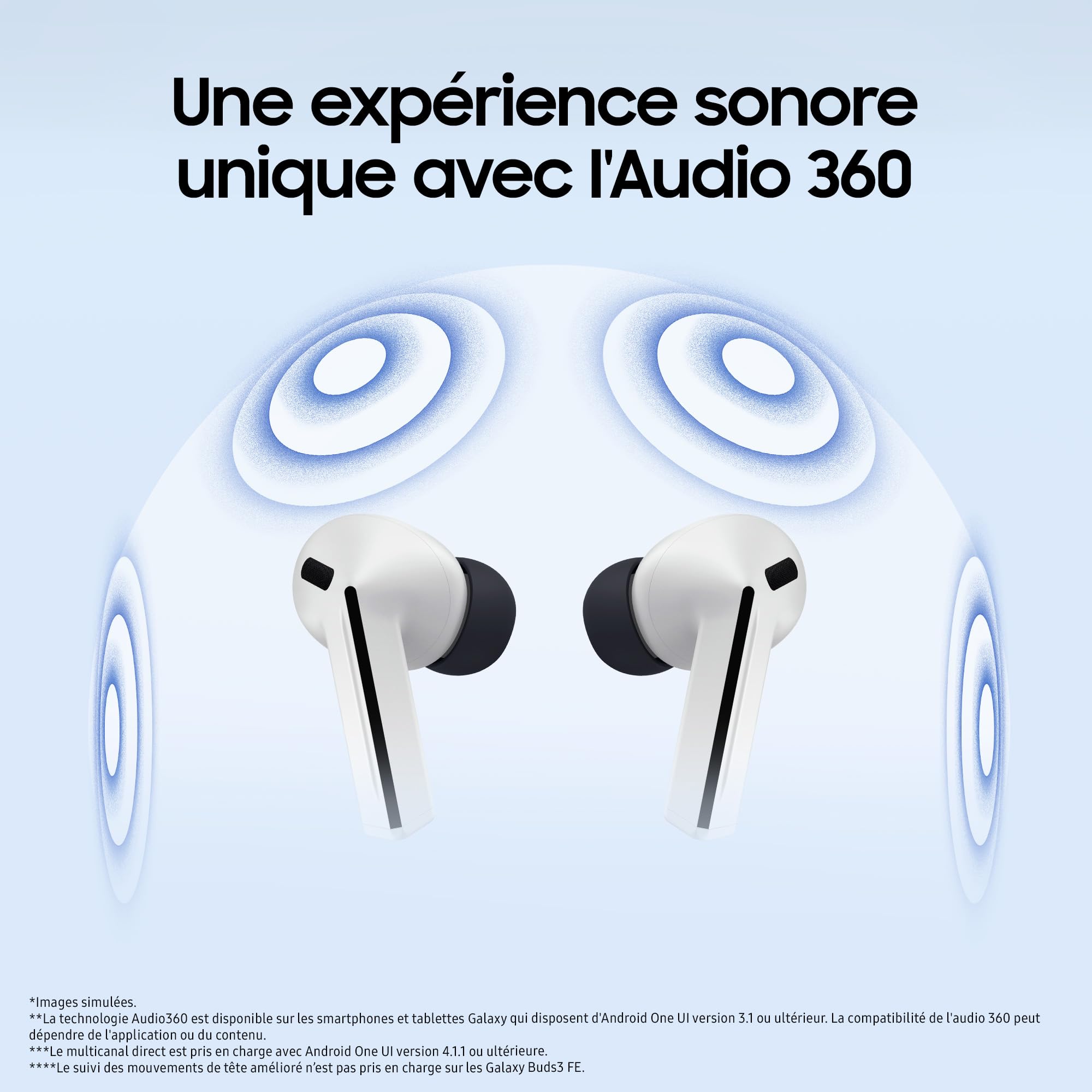 Samsung Galaxy Buds3 FE, Écouteurs sans Fil, Bluetooth, Réduction Active de Bruit, Audio 360, Gemini, Chargeur Secteur Rapide 25W Inclus, Noir, Version FR