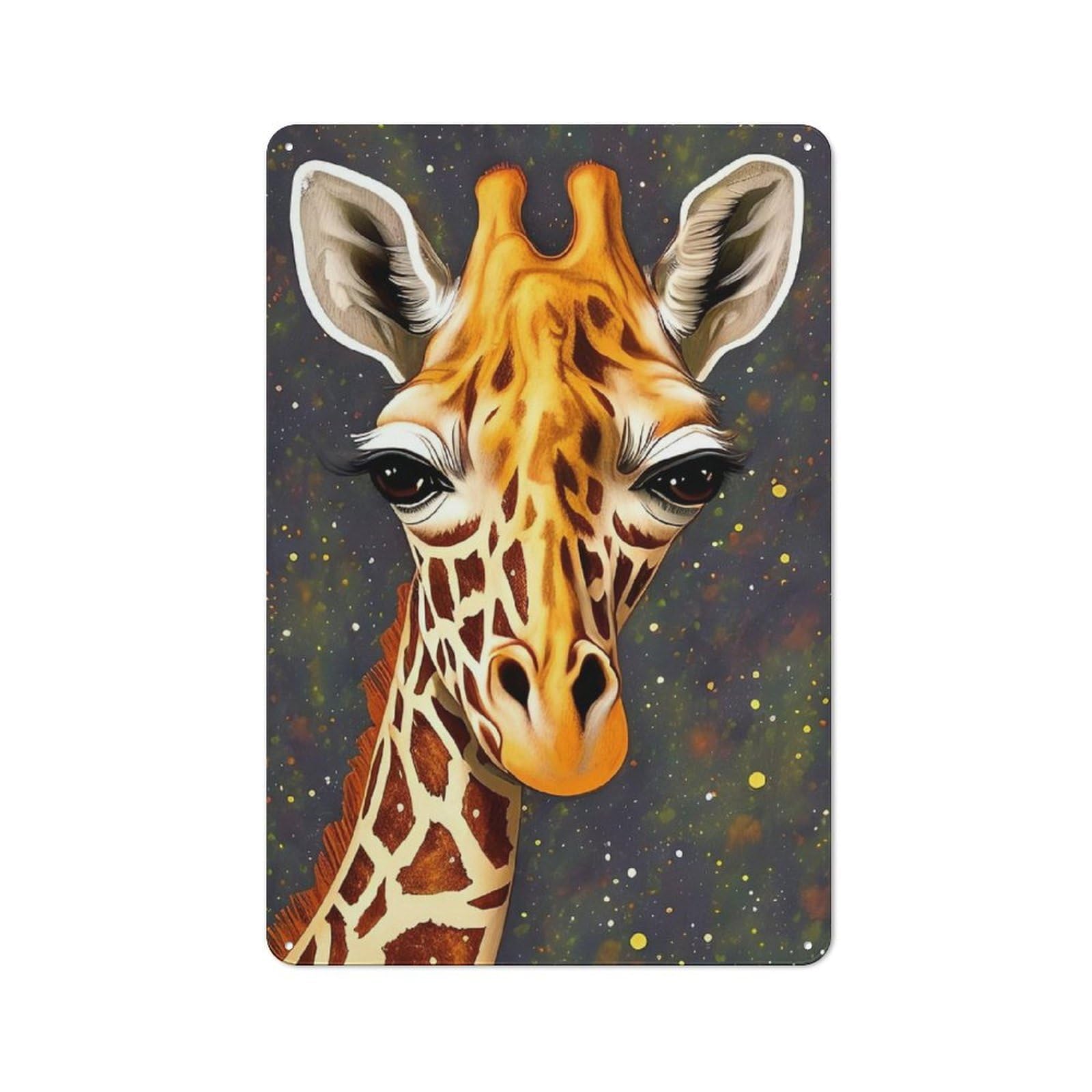 Junmoney Giraffe Animal Portrait Tin Sign With Design 30X20cm, Vintage Shed Wall Decor For Greenhouse, Garden Room, Cafe Or Entryway