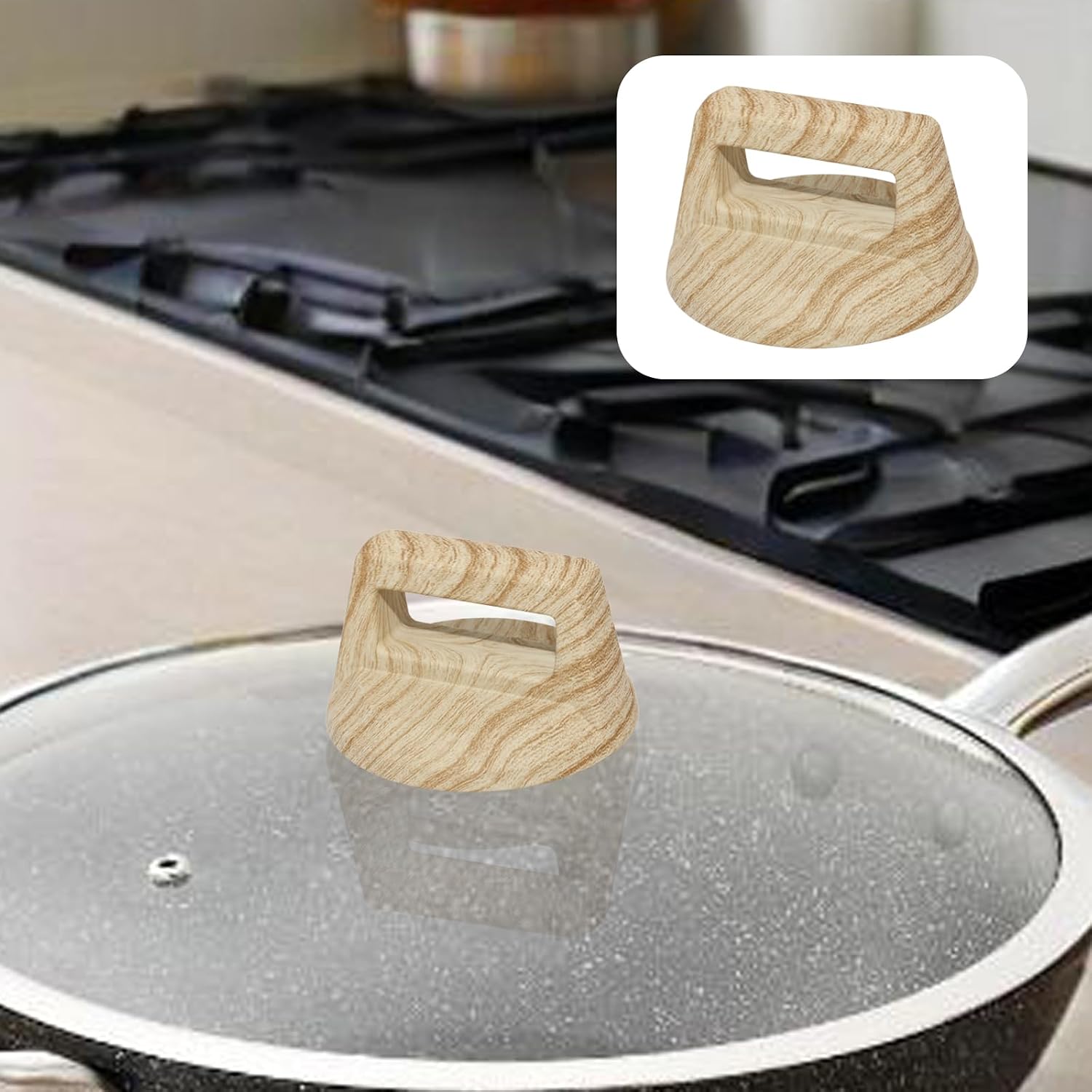 2Pcs Wood Pot Lid Knob, Universal Replacement, Light Brown