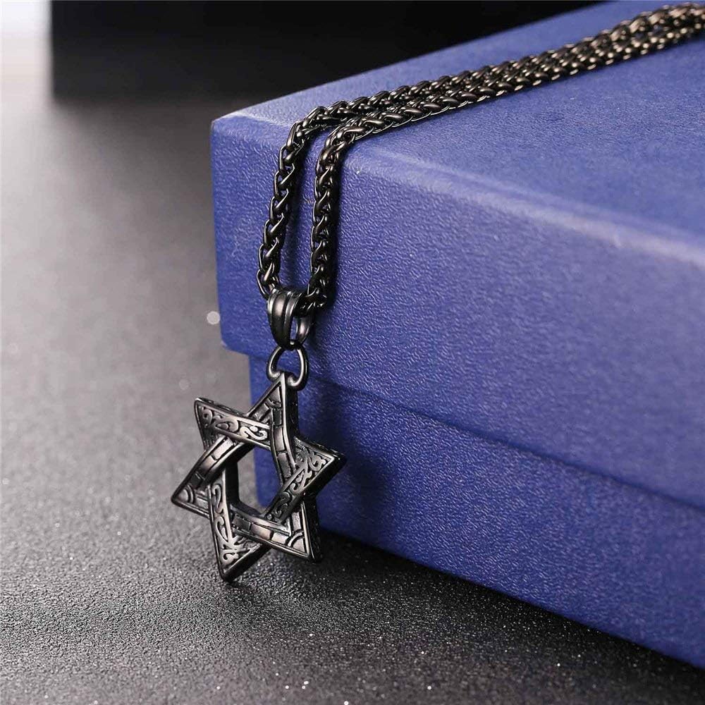 U7 Star of David Necklace for Men Women Gold/Stainless Steel Hexagon Pendant with Cross/Ruby Stone/Classic Jewish Isael Necklaces, Length 22" 24" 26" - Image 6