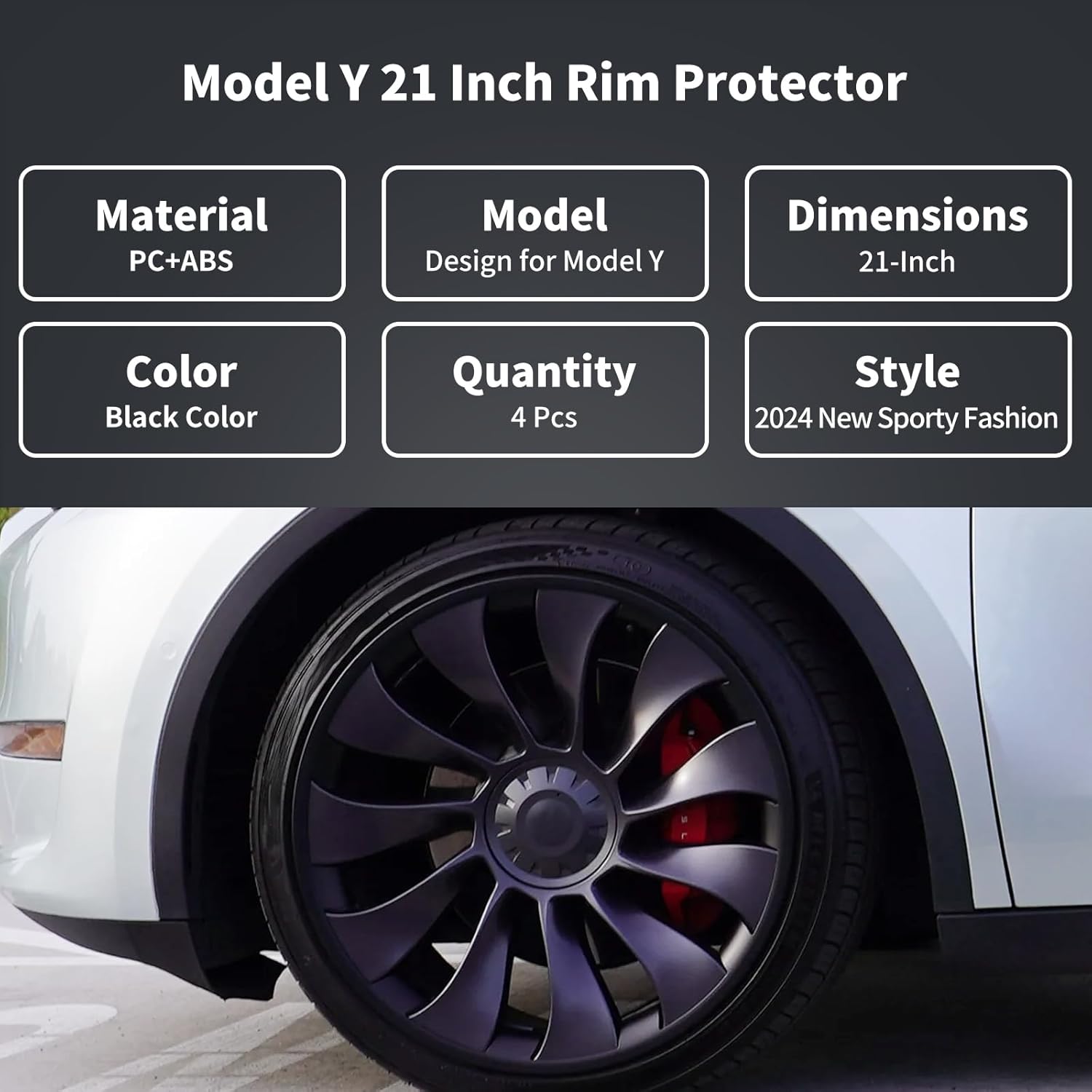 Wheel Rim Protector for Tesla Model Y (2020-2024) 21 inch Wheels Protectors 4PCS ABS Rim Guard Cover - Easy to Install Car Protection Tire Trim Rings for Car Hubcaps Exterior Accessories