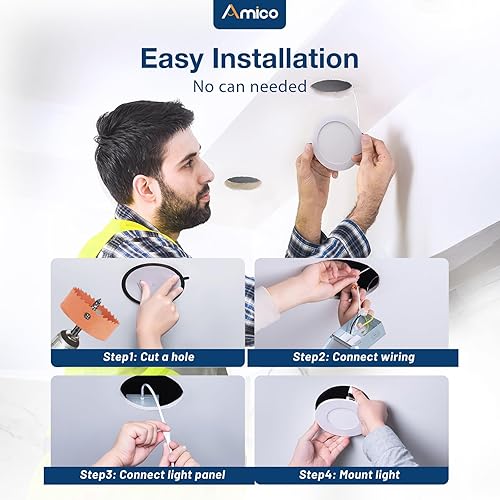 Miniatura 6 de Amico Paquete de 20 luces LED empotrables ultrafinas 5CCT de 4 pulgadas con caja de conexiones, 2700 K3000 K4000 K5000 K6000 K seleccionables, 10 W