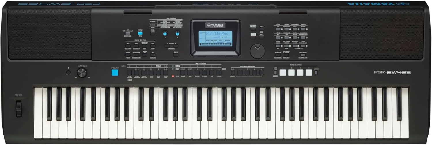 Yamaha PSR-EW425 Black Digital Keyboard - Versatile Portable Digital Keyboard with 76 Velocity Keys 820 Instrument Sounds Premium Organ Sounds and LCD Display
