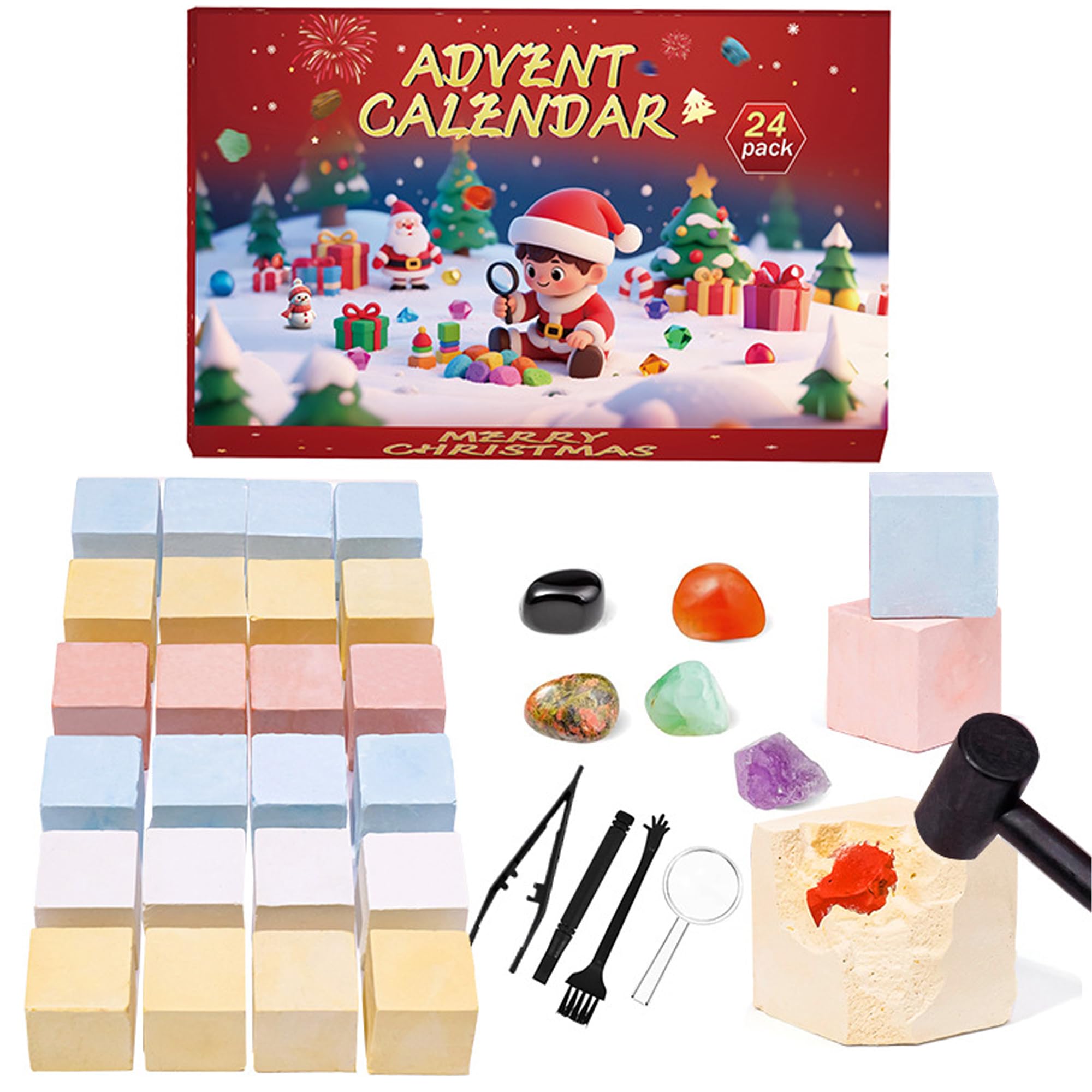 Adventskalender 2026 mit 24 Chakra-Kristallen zum Ausgraben – ROT