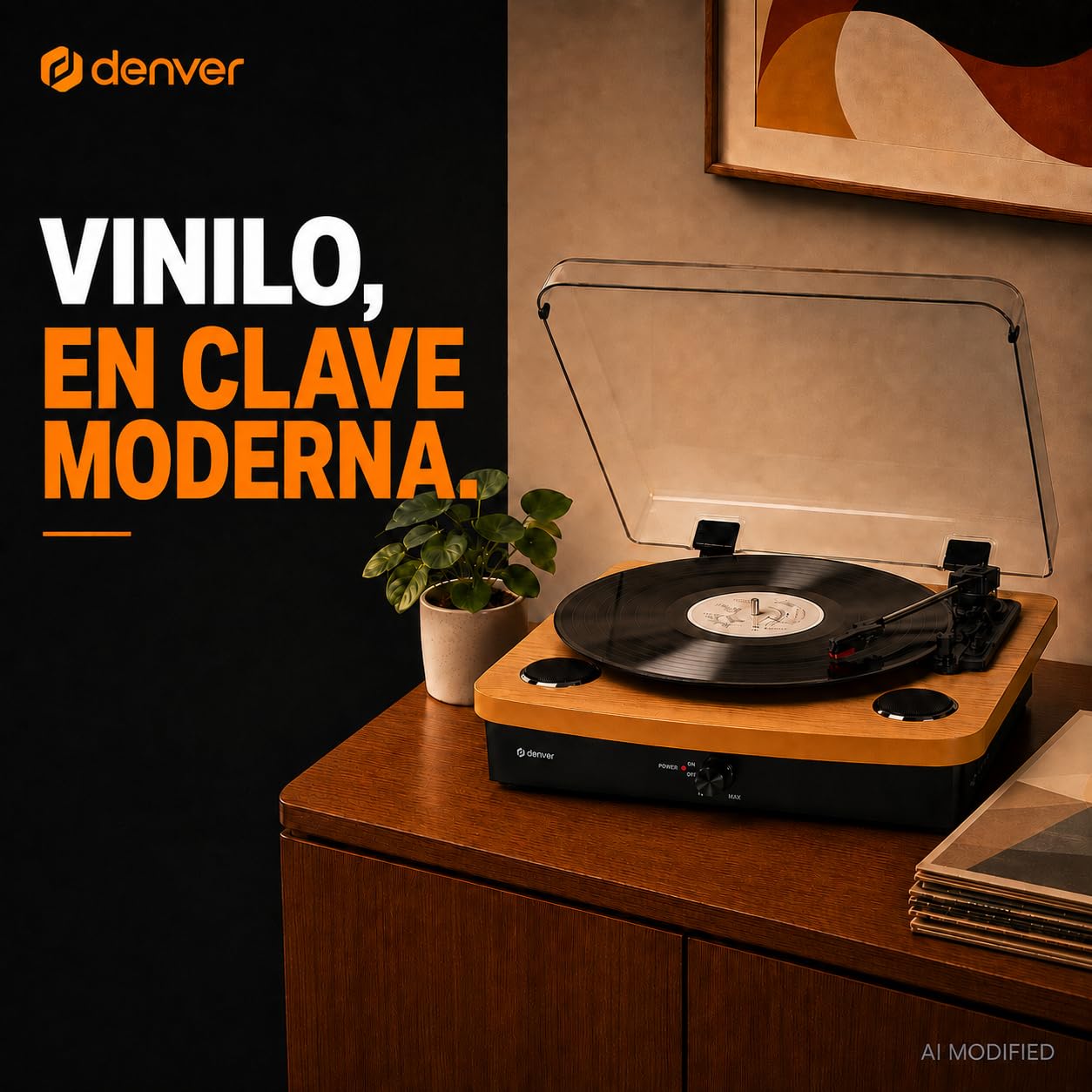 Denver VPL-230LW Tocadiscos Bluetooth, 3 velocidades 33/45/78 RPM, Altavoces Integrados, USB/SD MP3, Salida Phono, Madera Clara