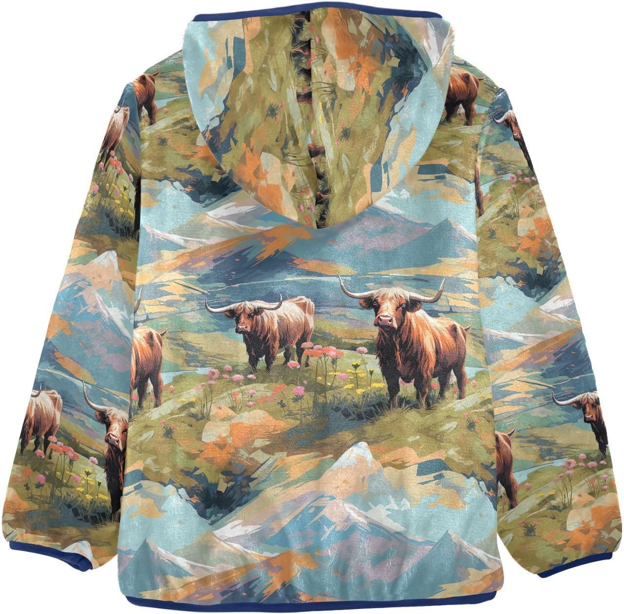 Highland Cow Animal Boys Fleece Coat,Children's Zip-Up Hoodie Jacket,Baby Warm Fashion Outerwear 3-10T,B0403029