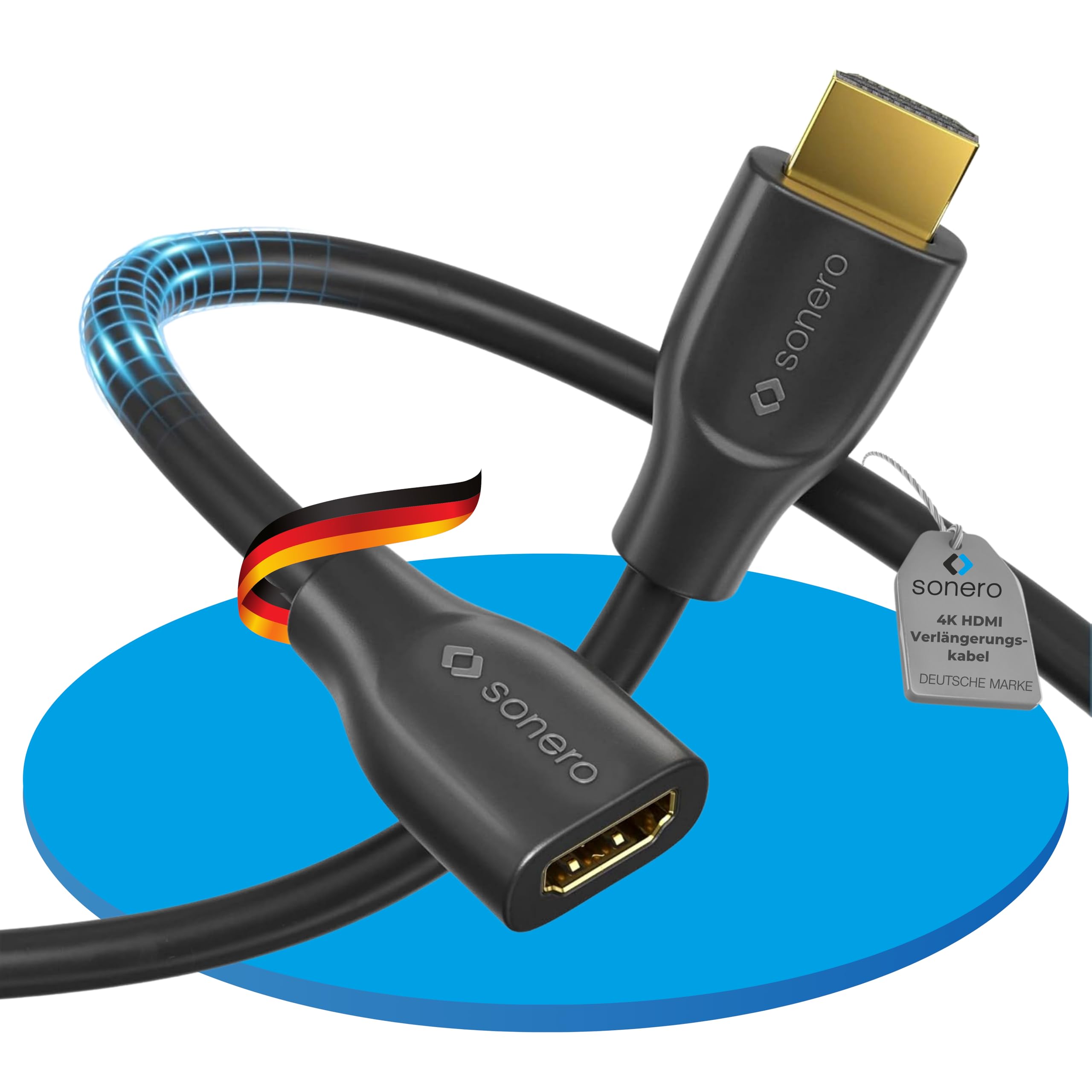 Sonero® 4K HDMI Verlängerungskabel, Premium High Speed, 4K 60Hz, HDMI Stecker auf HDMI Buchse, vergoldete Kontakte, zweifache Abschirmung, PVC-Mantel, 1,00m
