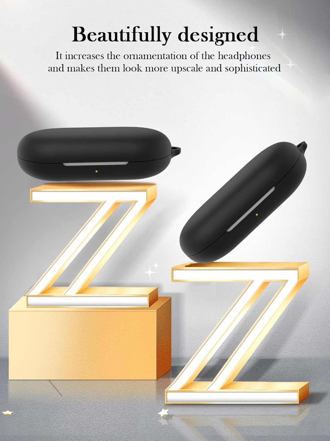 Silicone Case Compatible with Soundcore V20i by Anker with Keychain,Cleaning Kit and Lanyard Soft Protective Shockproof Cover for Anker Soundcore V20i Open-Ear Headphones-Black - Image 3