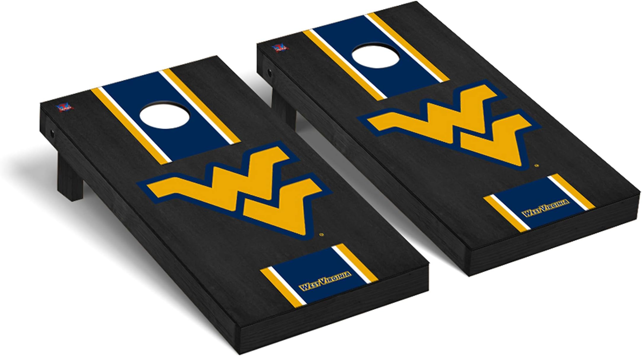Victory Tailgate Regulation Collegiate NCAA Onyx Stained Stripe Series Cornhole Board Set - 2 Boards, 8 Bags - 600+ Teams Available