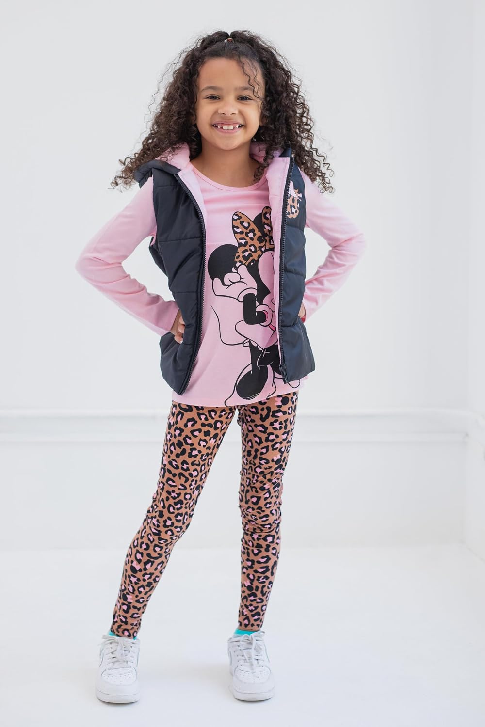Disney Minnie Mouse Zip Up Vest Puffer T-Shirt and Leggings 3 Piece Outfit Set Infant to Big Kid