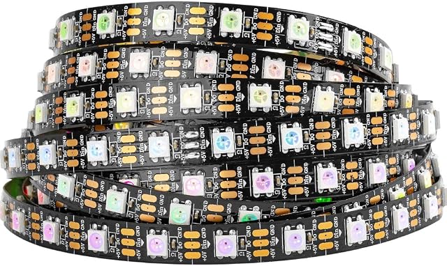 BTF-LIGHTING WS2812B 16.4ft 5m 60LEDs/Pixels/m 300leds Individually Addressable 5050SMD LED Strip Black PCB Full Color Flexible LED Pixel Strip Dream Color IP30 Non-waterproof DC5V for Indoor Lighting