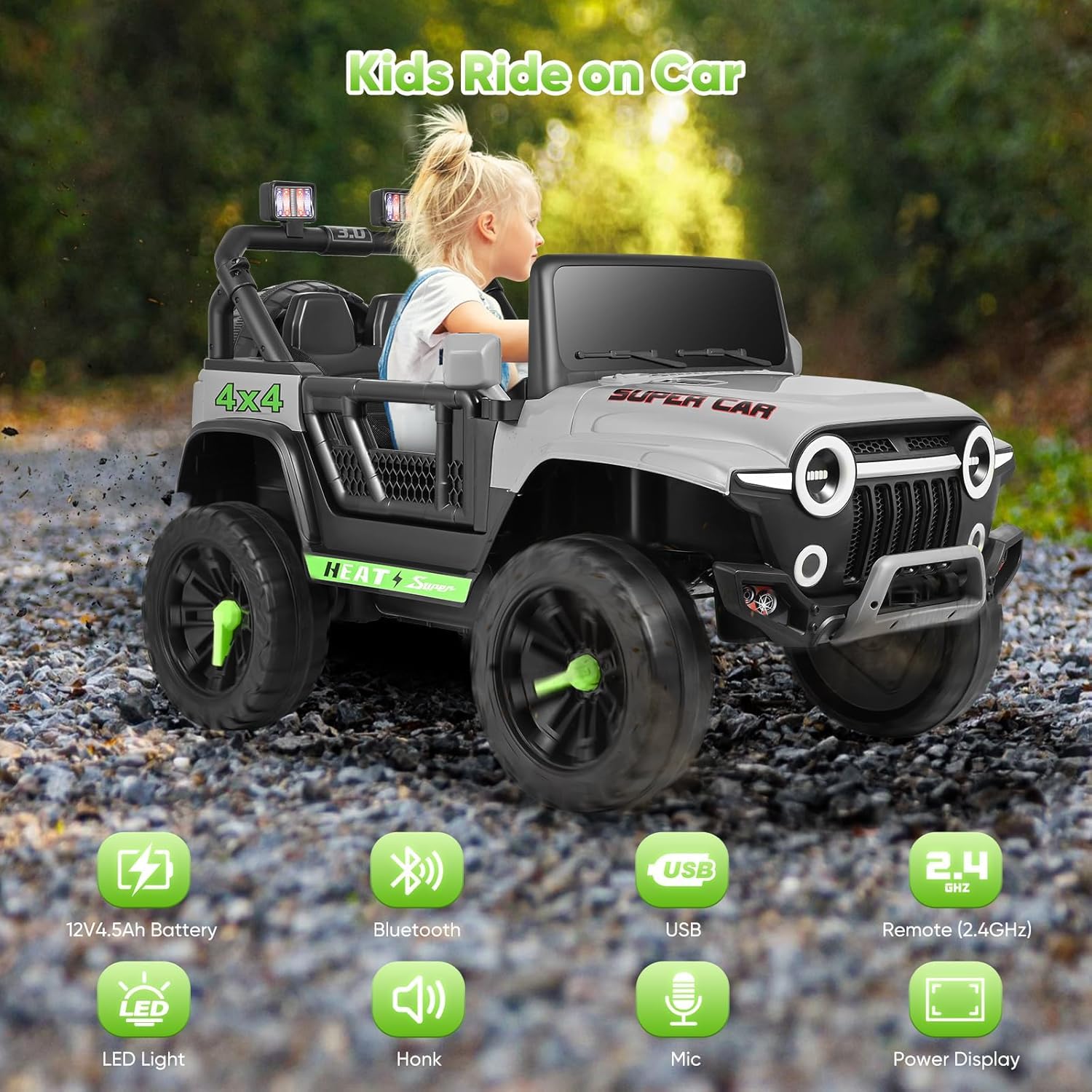 Vehículos eléctricos de 24 V, Coche eléctrico para niños, Coche eléctrico Infantil con Mando a Distancia, 2 Motores de 150 W, Capacidad de Carga máxima: 50 kg