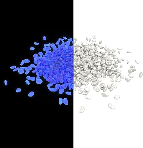 Miniatura 7 de Pure Garden Luces solares de guijarros que brillan en la oscuridad, 500 unidades, rocas decorativas azules para macizos de flores, pasarelas y patios
