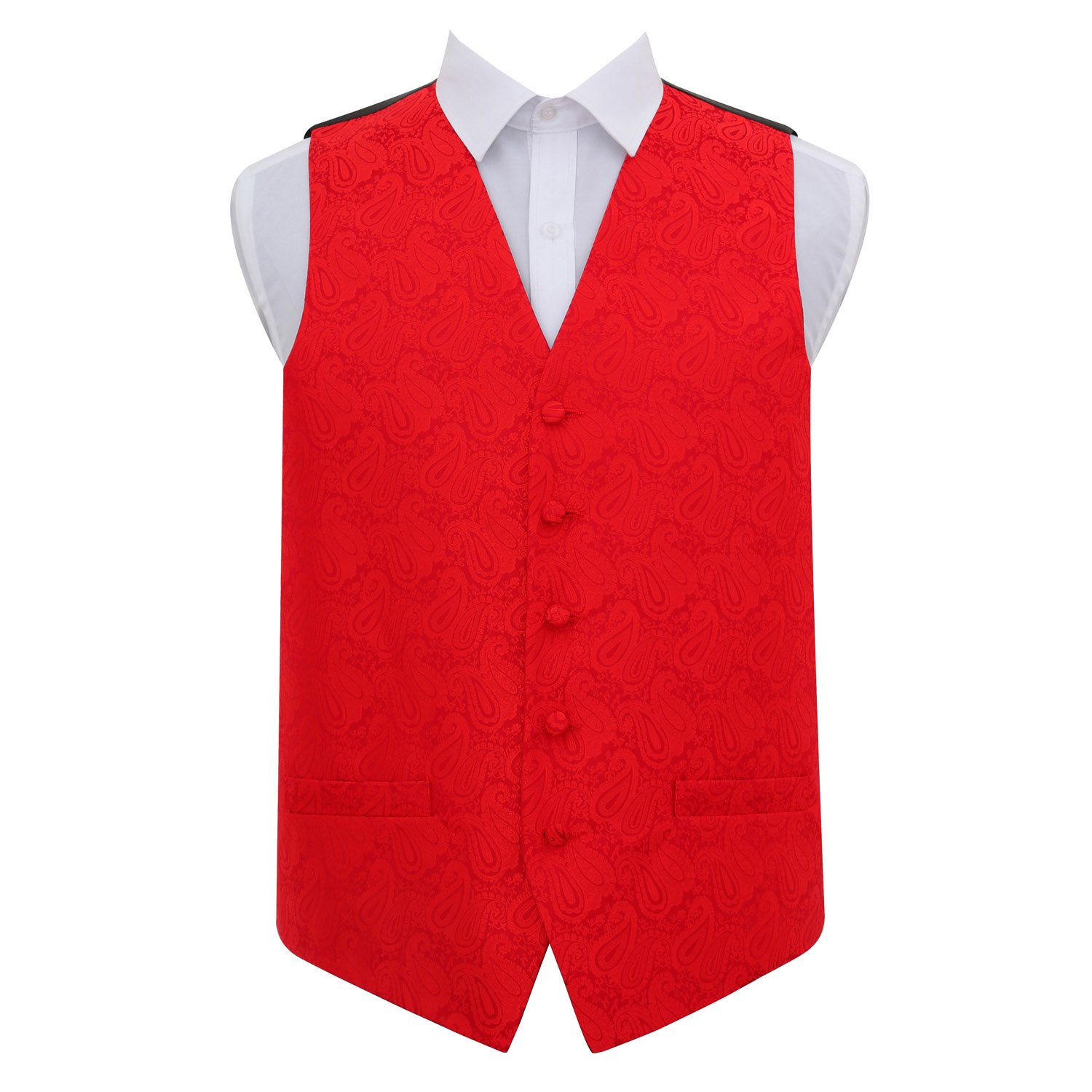 DQT Men’s Paisley Floral Wedding Waistcoat Vest for Formal Suit – Red 44" (2XL)