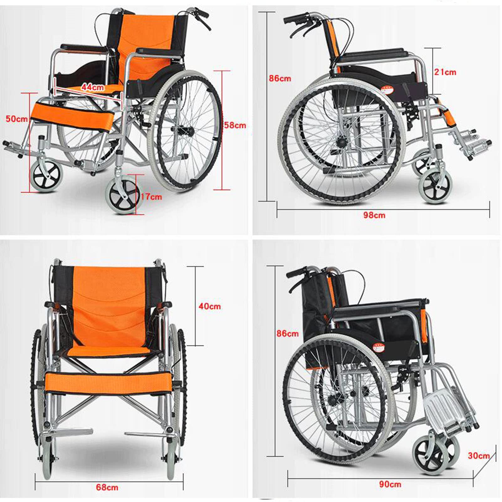 Sillas de Ruedas Autopropulsables Plegables Ligeras Cómodas con Asiento Extra Ancho Y Frenos de Mano Bloqueables para Facilidad de Traslado
