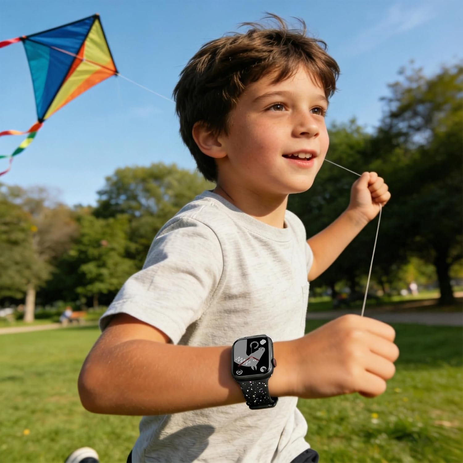 Sport Band Compatible with Kids Apple Watch Band 38mm 40mm 41mm 42mm 44mm 45mm 46mm, Soft Cute Recycled Plastic Silicone Strap for iWatch Series 10 9 8 7 6 5 4 3 SE SE2 SE3 for Boys Girls