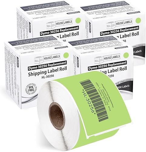 HOUSELABELS DYMO 30256 - Etiquetas de envío verdes compatibles (2-516 x 4 pulgadas), fuerte adhesivo permanente, compatibles con impresoras de