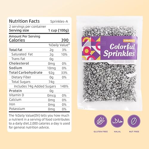 Miniatura 2 de Gránulos para decoración de pasteles, cupcakes, galletas, decoración de helado, 7 onzas de chispas plateadas para hornear, perfectas para gránulos