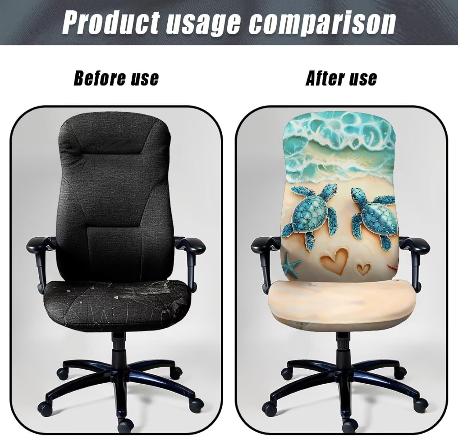 Talayituse Beach Turtle Starfish Heart Print Office Chair Cover Stretchable Desk Chair Covers Thick Checked Jacquard High Back Office Seat Cover Universal Rotating Chair Covers, Large