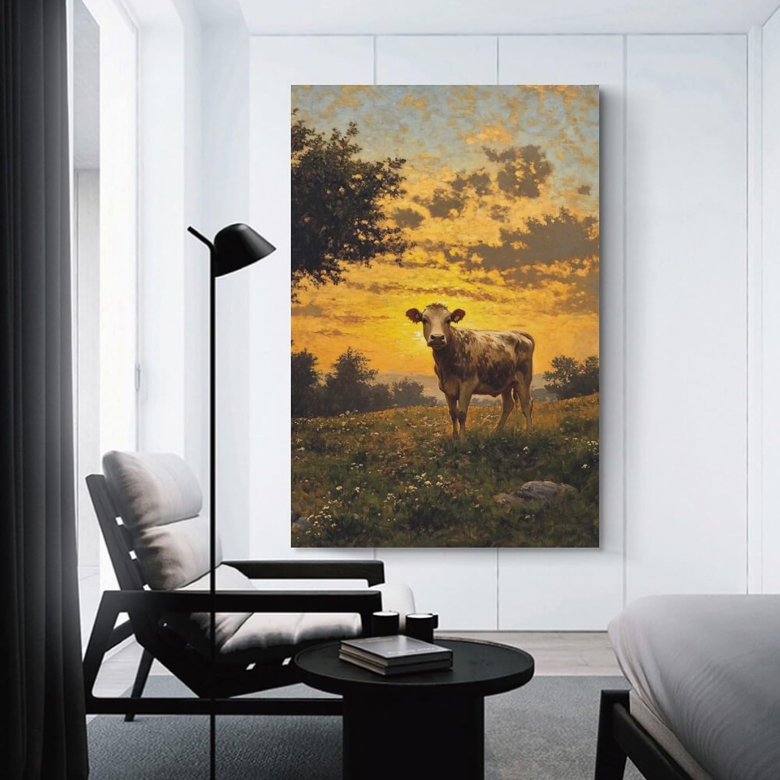 Junmoney Unframe-Style-6 Canvas Wall Art Cow At Sunset, 24X36inch(60X90cm), For Lounge, Study, Hallway Or Flat Walls, Canvas Wall Art That Fits Changing Layouts