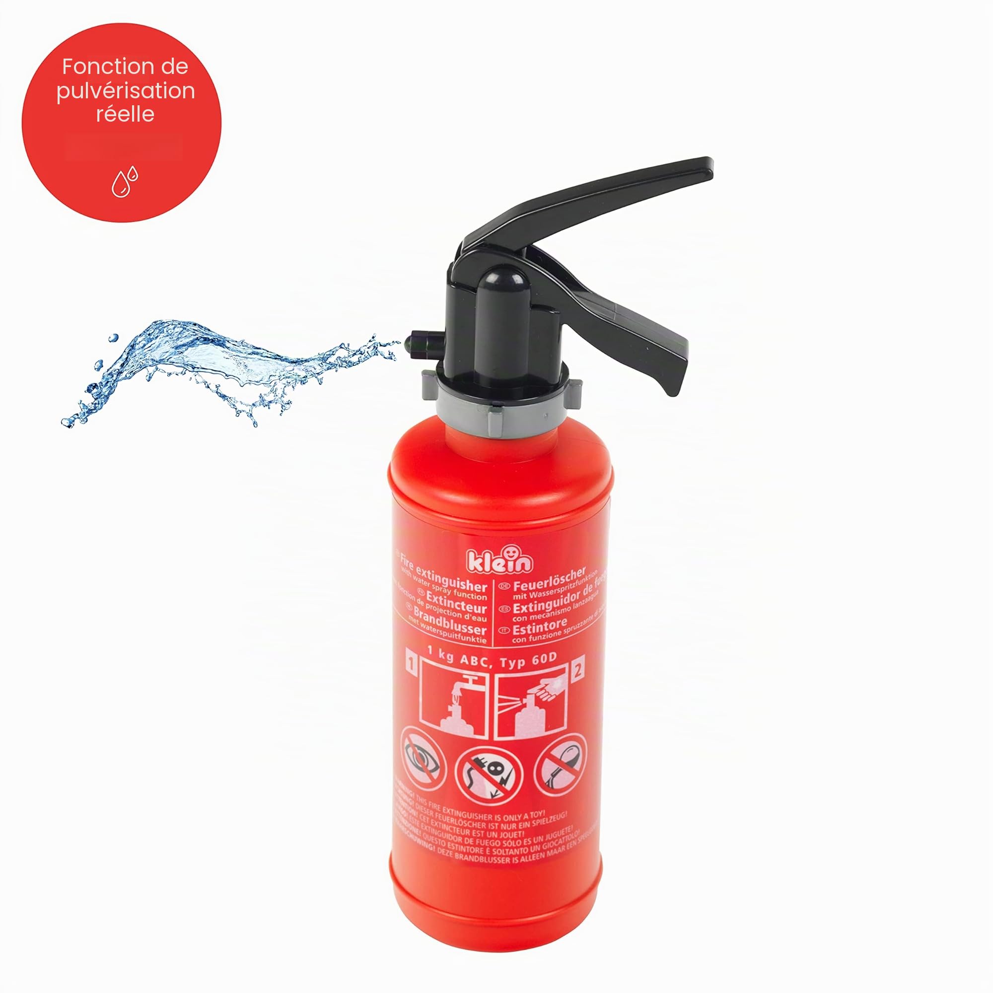 Klein 8928 Set de pompier | Avec 7 accessoires dont un casque, une lampe-torche électronique et beaucoup d’autres choses | Extincteur avec fonction pulvérisation | Dès 3 ans
