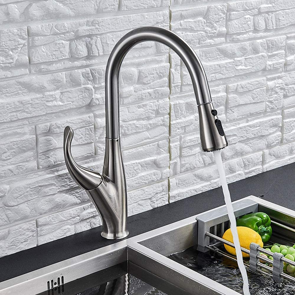 MXXQRHF Pull Out Sensor Kitchen Faucet, Sensitive Touch Control Faucet Mixer for Kitchen, Single Hole Deck Mount Kitchen Sink Faucets,Chrome (Brushed Nickel)