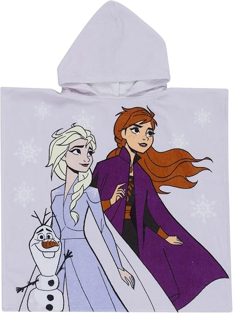Disney Home Frozen Hooded Towel Poncho For Kids, 100% Cotton, 120x60cm, Super Soft&Absorbent,Easy-care(48" x 24" inches)