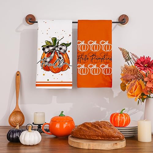 Miniatura 3 de Siilues Toallas de cocina de otoño de 18 x 26 pulgadas, decoración de otoño de Hello Pumpkin para el hogar, paños de cocina de temporada,