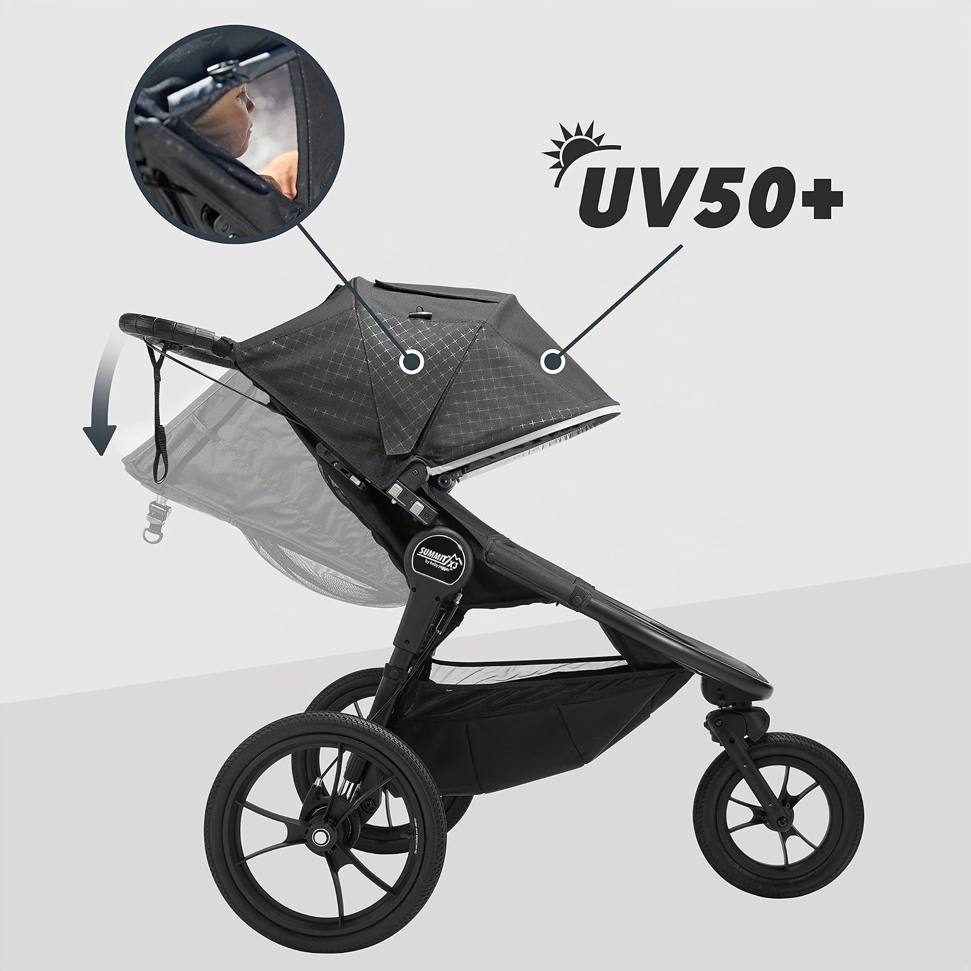 Baby Jogger Summit X3 Poussette de jogging pliable à 3 roues avec frein à main Noir nuit