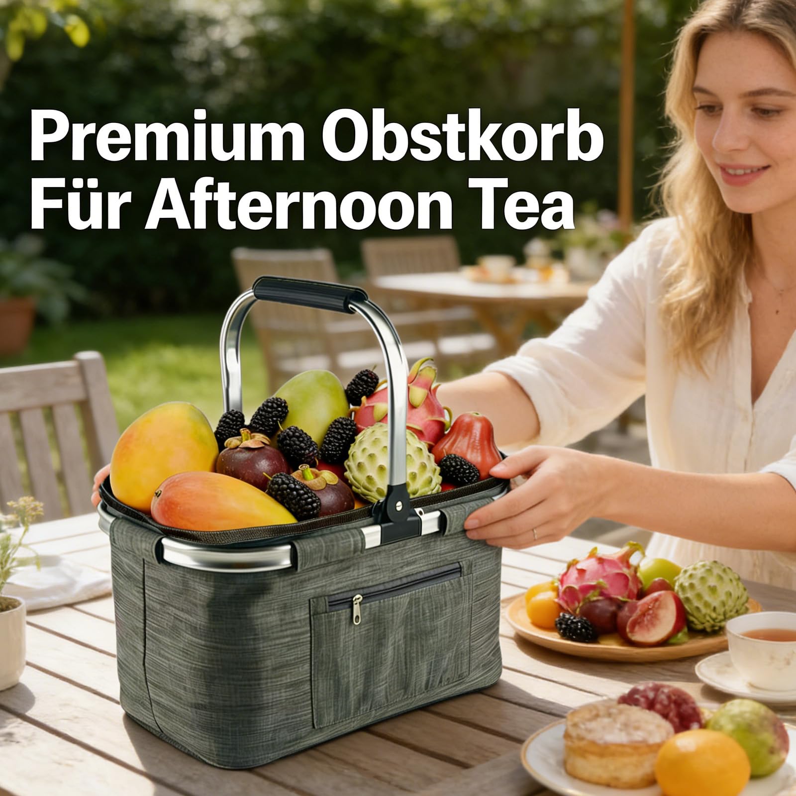 35L Einkaufskorb Faltbar, Großer Einkaufskörbe Korb mit Gepolsterten Griffen, Einkaufskorb Geeignet für Büro, Camping, Picknick und Reise Isoliertasche