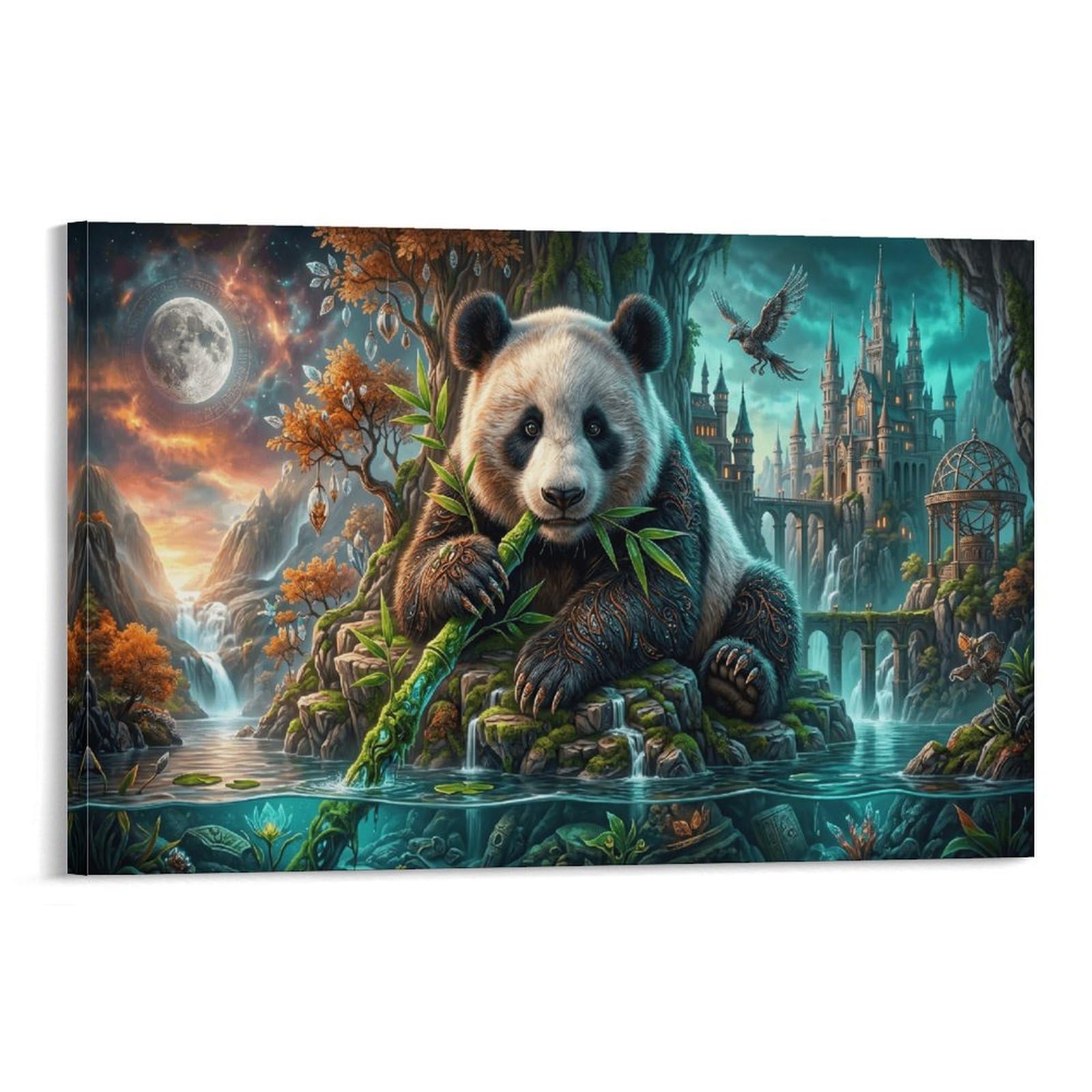 XPASHIQWC Panda Poster Artwork Castle Bamboo Canvas Prints Picture Modern Canvas Wall Art Picture Wall Hanging for Bathroom Wall Decor 16x24inch(40x60cm)