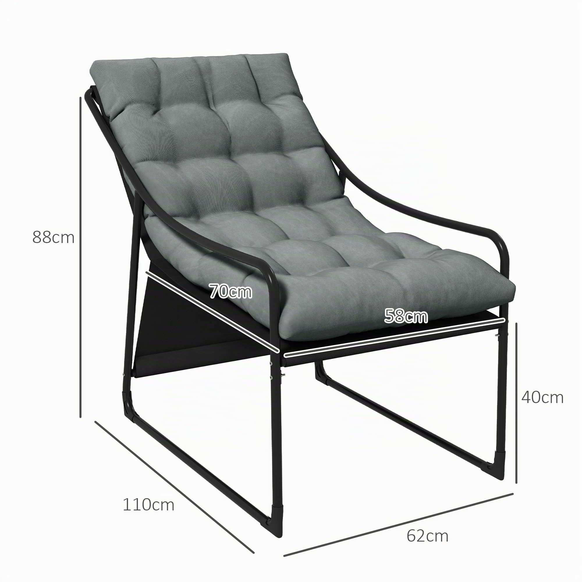 Outsunny Gartensessel mit dickem Sitzkissen mit Armlehne bis 120 kg Grau | Gartenstuhl, Garten Loungesessel, für Garten, Balkon