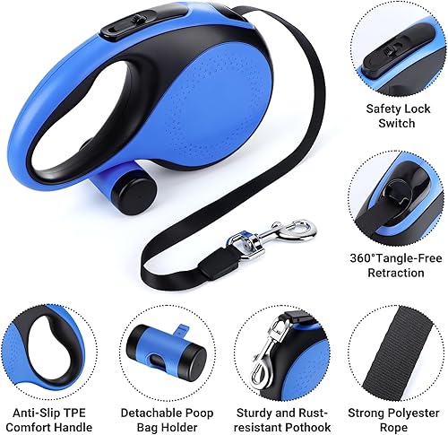 Miniatura 3 de Segarty Correa retráctil de 26 pies para perros de 66 libras a 110 libras, correa resistente de 26.2 ft con soporte para bolsa de excrementos, plomo