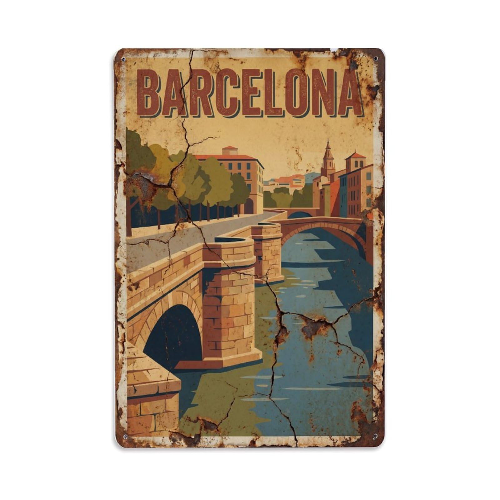 Vintage Travel Embankments Spain River Metal Tin Sign Plaque Wall Decor for Cafe, Club Bar, Office, Home Garden Metal Poster 8x12Inch