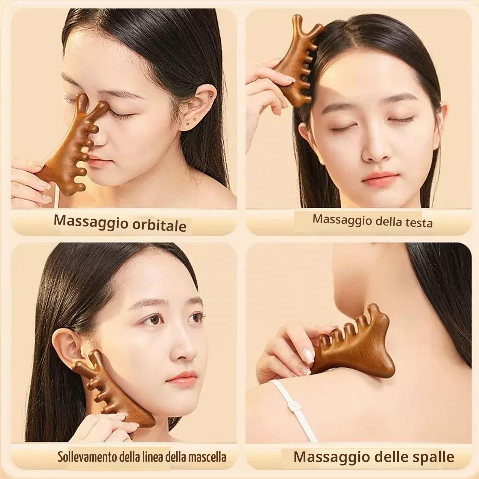 Set di 7 Pezzi per Massaggio in Legno Terapia con Gua Sha - Strumenti per Modellamento Corporeo, Sollievo Dolore Muscolare, Drenaggio Linfatico e Anti-Cellulite