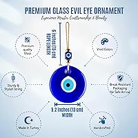 Vista 3 de BCS Decoración de pared extragrande contra el mal de ojo de 5.2 pulgadas, cristal azul turco, griego, amuleto de nazar de buena suerte y protección